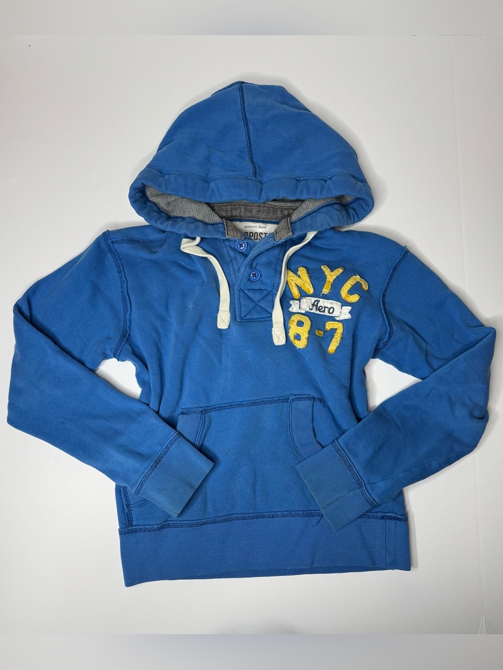Aeropostale NYC 87 Hoodie XS Blue Pullover Y2K Graphic Sweatshirt